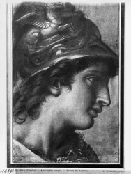 Alexandre, o Grande, estuda para a pintura "A Tenda de Dario", de Charles Le Brun em Versalhes (pastel sobre papel bege)